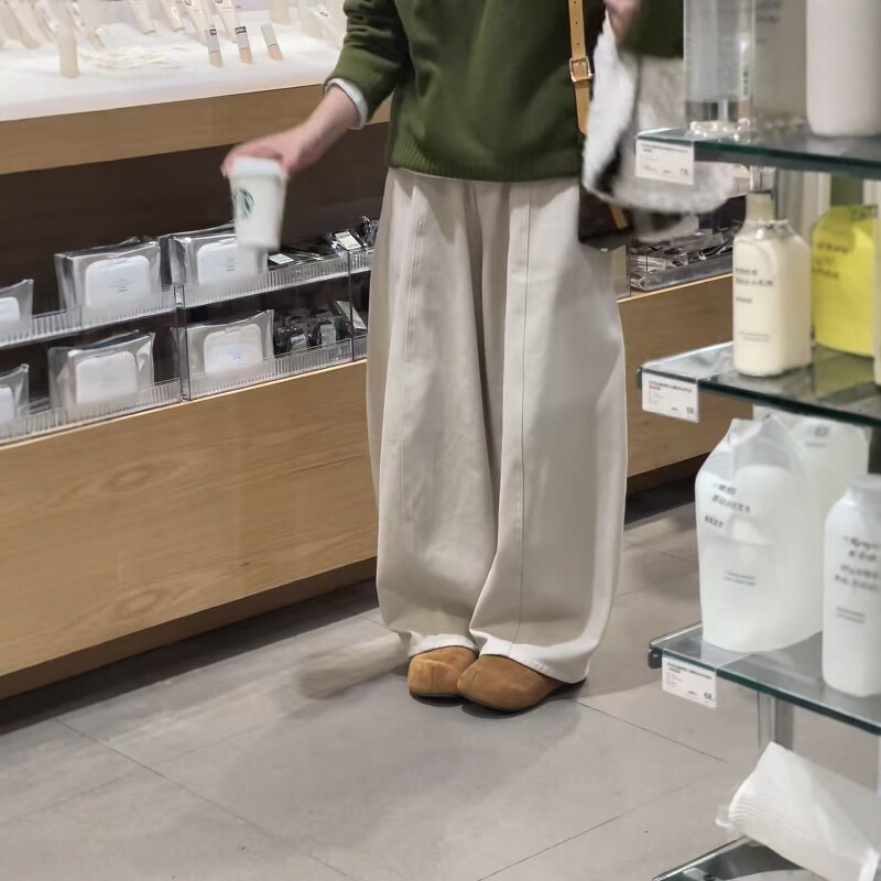 美式复古加绒加厚阔腿裤弯刀裤