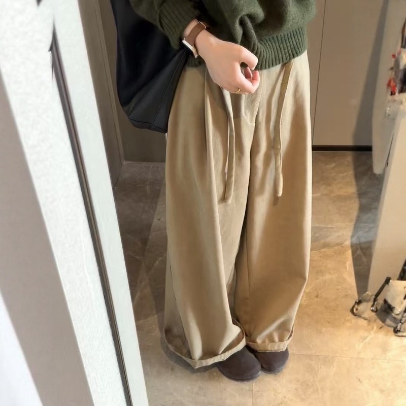卡其色复古加绒加厚休闲阔腿裤女2026冬季新款韩版遮肉显瘦弯刀裤,女装/女士精品,时尚套装,淘宝优惠券,粉丝福利购,淘宝优惠卷
