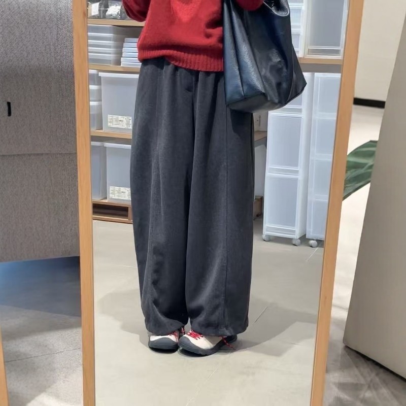 韩国chic遮肉显瘦磨毛阔腿裤女2026新款高腰百搭直筒休闲裤ins潮,女装/女士精品,毛针织衫,淘宝优惠券,粉丝福利购,淘宝优惠卷