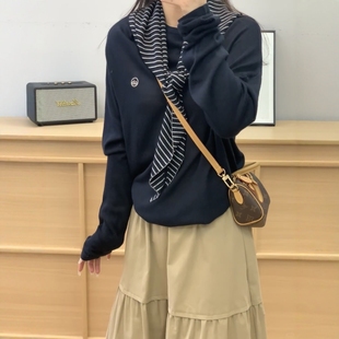 长袖 女秋冬新款 上衣搭配披肩 松弛感oversize简约百搭针织衫 韩版