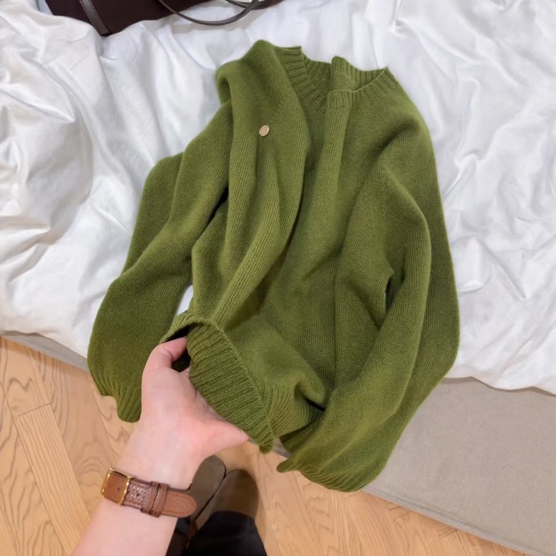 高奢质感绿色羊毛针织衫女