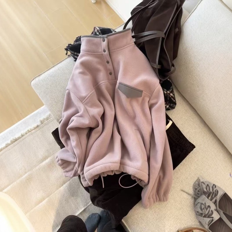 慵懒松弛感摇粒绒高领卫衣ins女