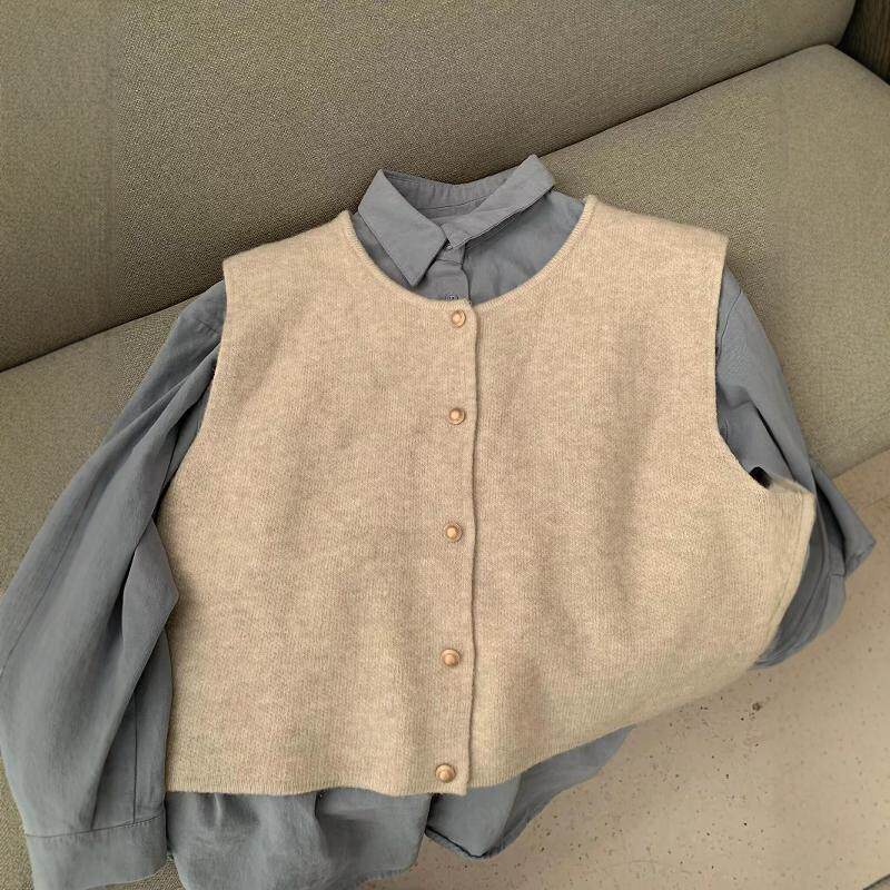 韩系坎肩针织马甲叠穿翻领衬衫