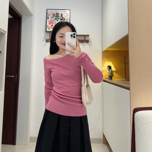 漂亮绝美修身 新款 显瘦露肩上衣 女秋季 韩系小众设计感露锁骨针织衫