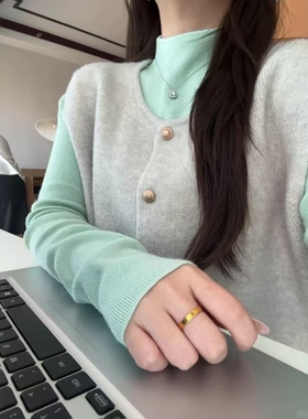 薄荷绿色温柔叠穿上衣两件套ins秋季半高领柔软打底衫搭针织马甲