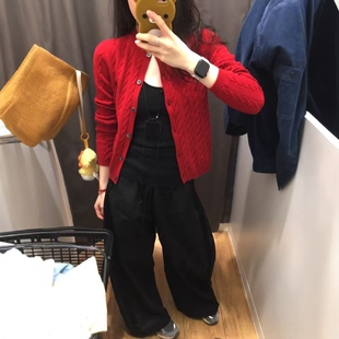 韩系漂亮显白红色麻花针织开衫女秋季2026新款复古百搭毛衣外套