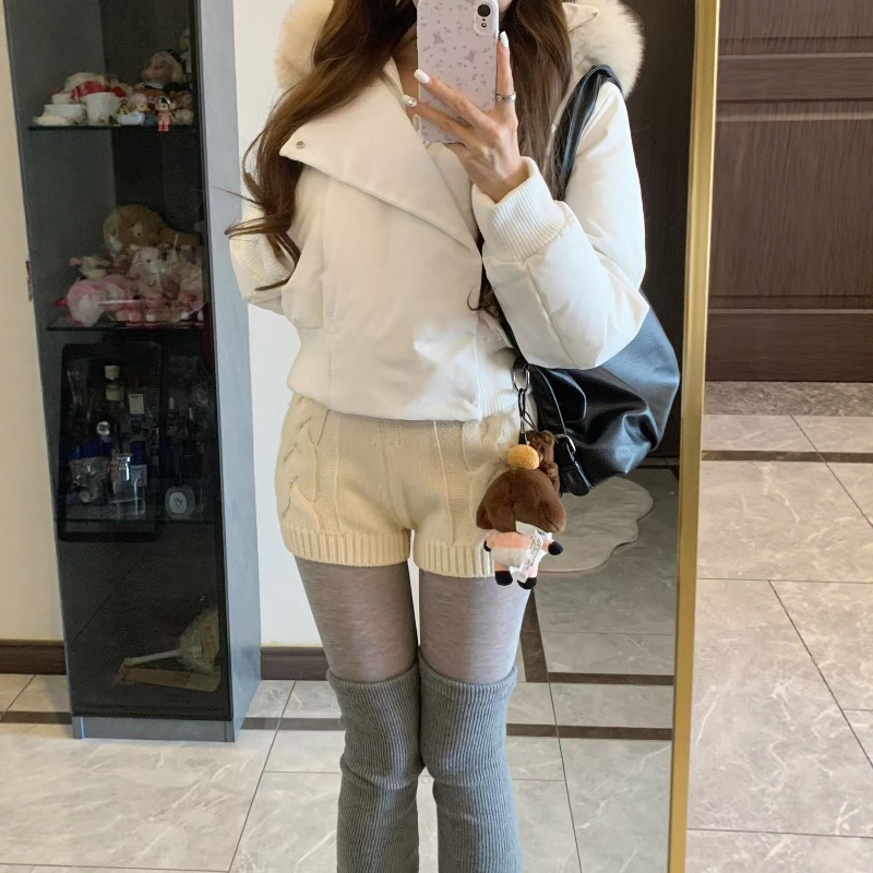 韩系高腰麻花针织短裤女秋冬2025新款慵懒风休闲短裤紧身毛线裤子