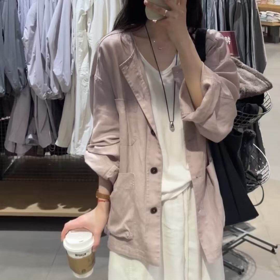 狠舒服的莱赛尔亚麻韩系慵懒风长袖衬衫女宽松防晒薄款开衫上衣