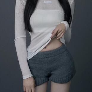 遮跨显瘦休闲针织短裤 韩系辣妹短款 新款 女2025春季 松紧腰阔腿靴裤