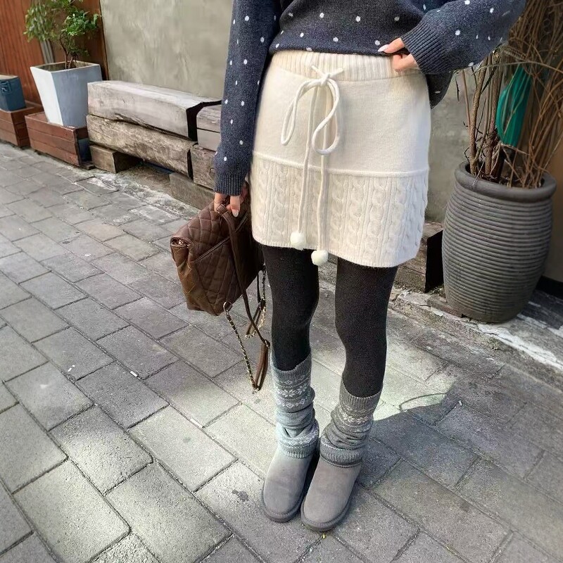 miu系小香风系带针织半身裙女