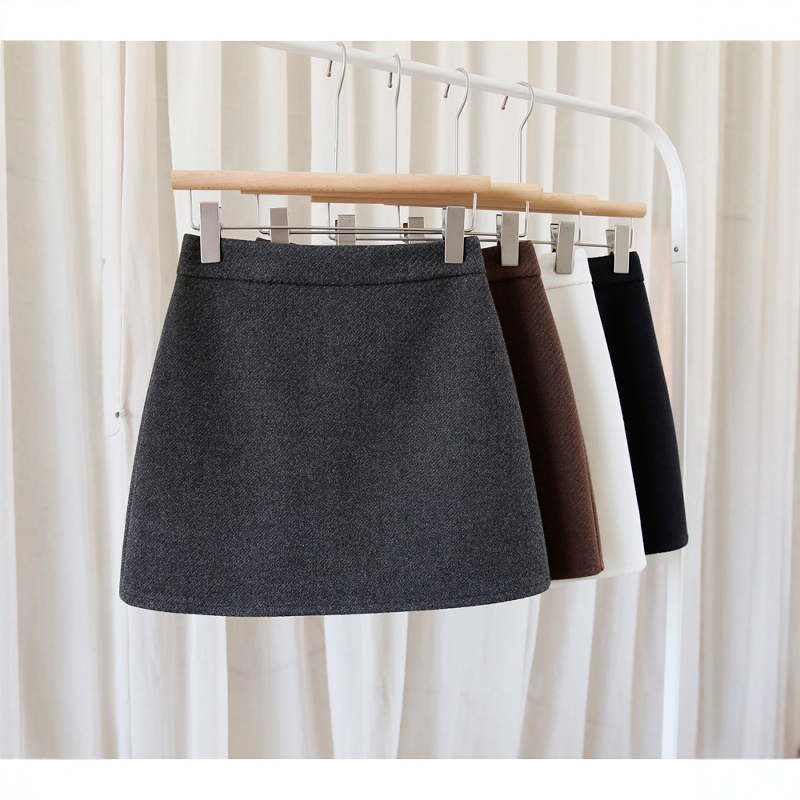 灰色毛呢半身裙a字包臀短裙