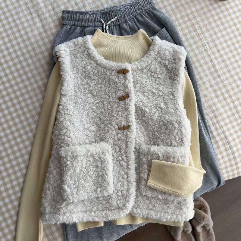 韩版羊羔绒马甲女2025年秋冬新款一体式双面可穿无袖坎肩外套ins
