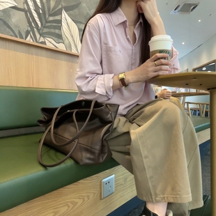 简约高级感穿搭一整套装 薄款 韩版 女夏季 纯棉衬衫 搭配卡其色阔腿裤
