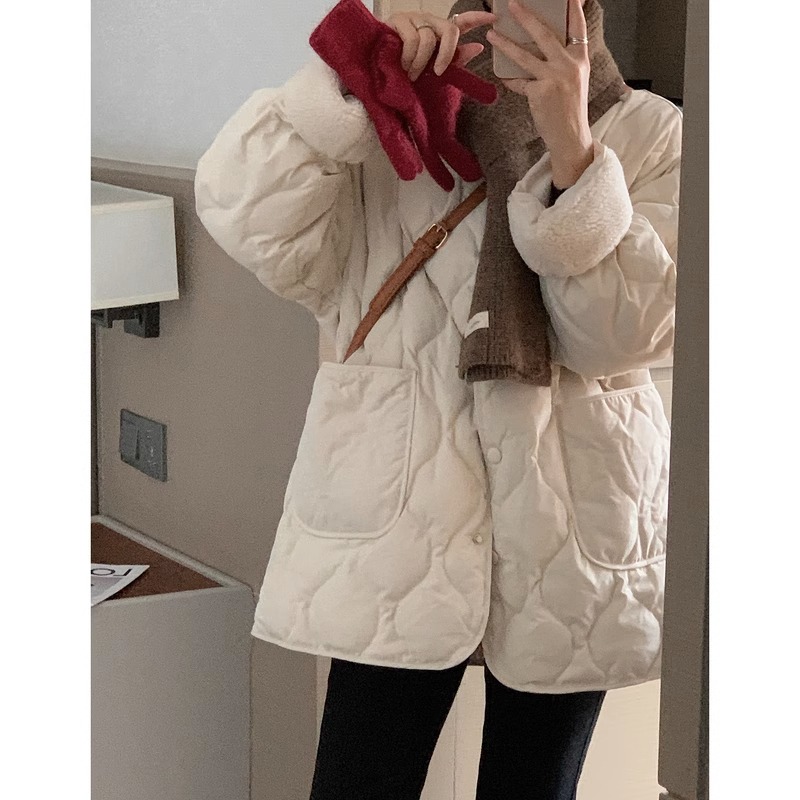 白色轻薄菱格羽绒棉服女2024秋季新款小香风气质百搭面包服外套潮