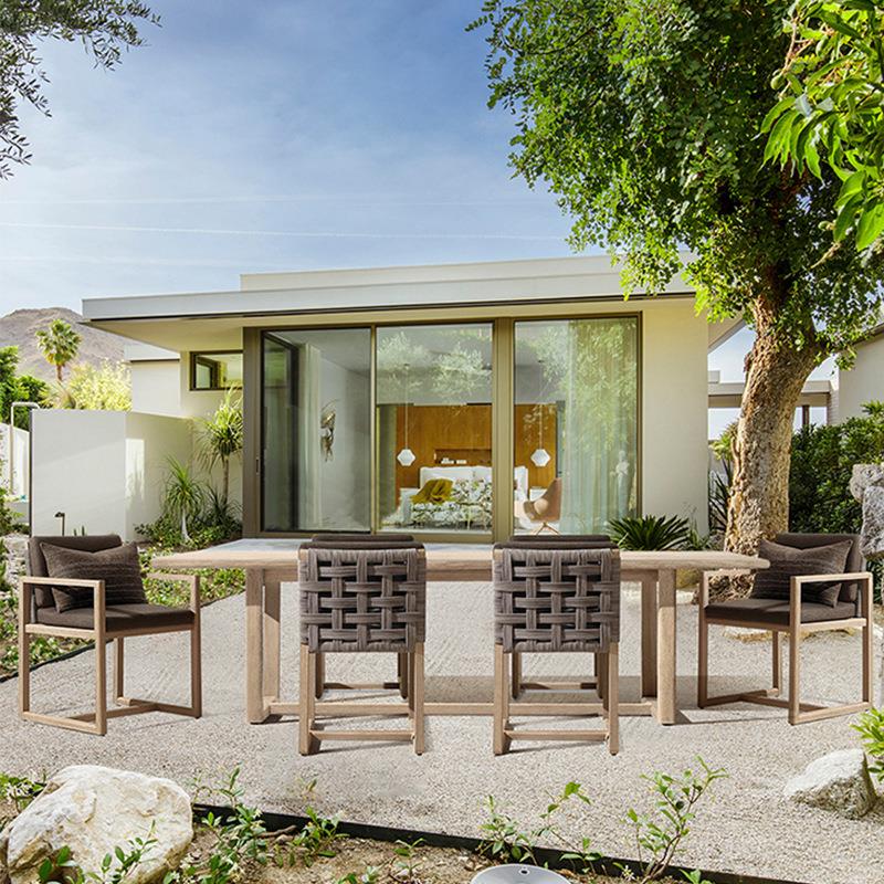 北欧高端柚花户外木桌椅庭院别墅阳柚木伯利台户外家具园室外藤露