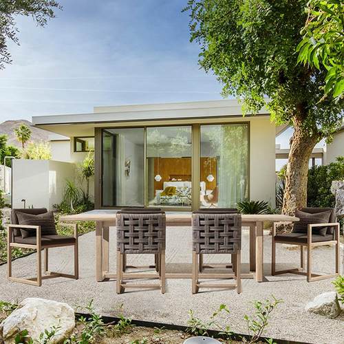 北欧高端柚花户外木桌椅庭院别墅阳柚木伯利台户外家具园室外藤露