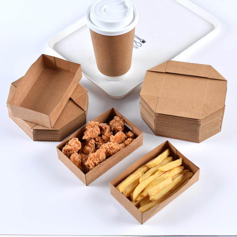 免折一次性牛皮URX纸署条盒炸鸡汉鸡米花托堡炸食油品打包盘包装