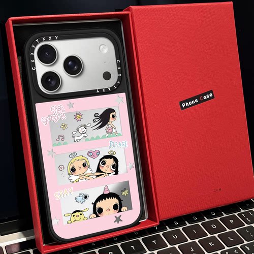 【C家】小玉蓝花朵手牵手窗口磁吸MagSafe适用苹果17/16proMax手机壳iPhone15防摔16pro保护套13/14镜面17Air