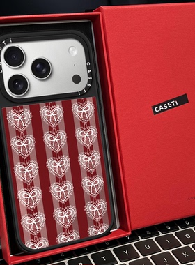 CASTY粉红竖条纹白色爱心排列磁吸MagSafe适用苹果17/16proMax手机壳iPhone15防摔16pro保护套13/14镜面17Air