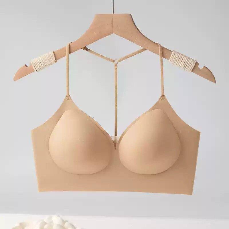 Y字挂脖隐形粉底液细肩带美背无痕内衣豹纹小胸聚拢收副乳文胸夏