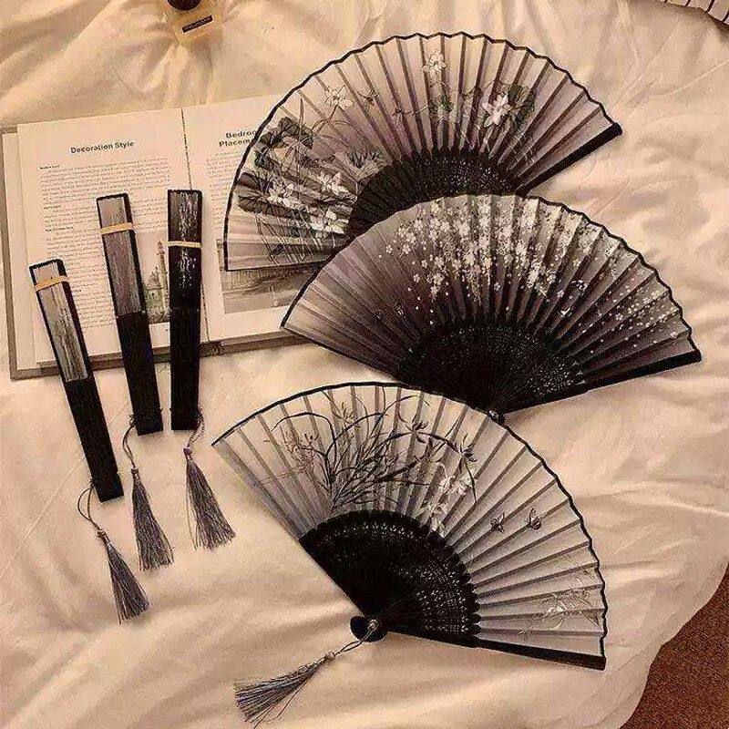 新中式扇子古风折扇黑色旗袍汉服随身携带搭配马面裙的中国风跳舞