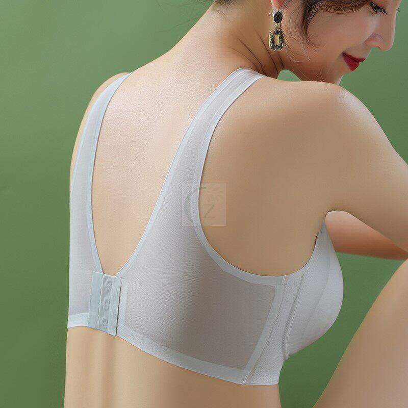 乳胶无痕内衣女士无钢圈可调节三排扣文胸聚拢冰丝薄款背心式抹胸