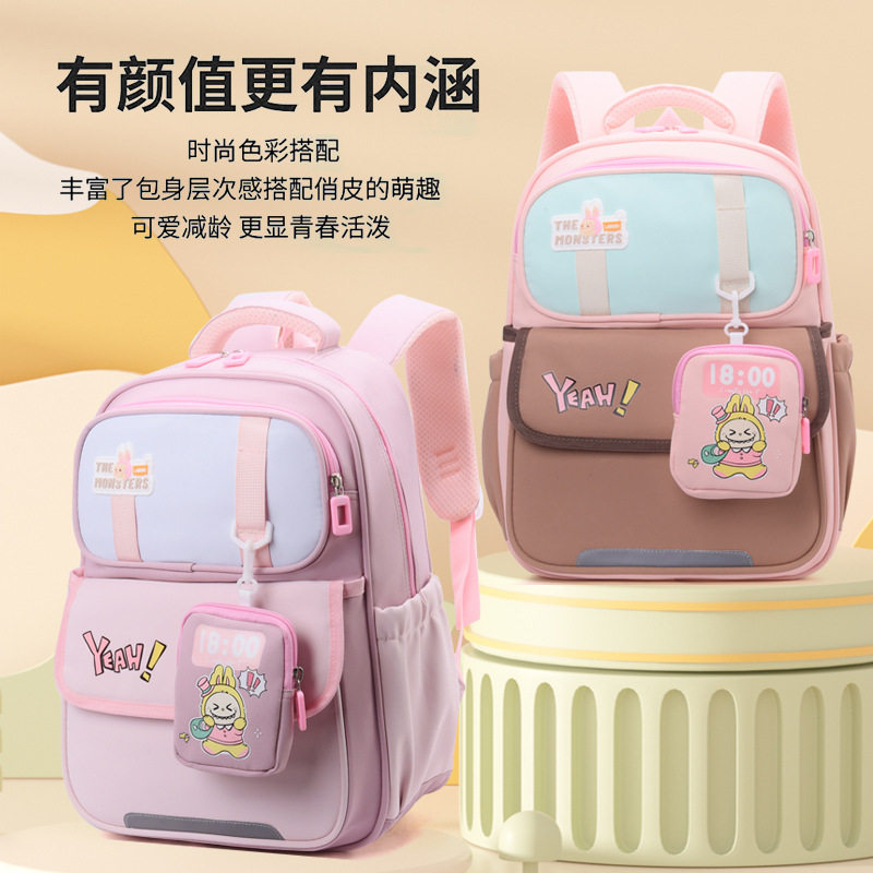 新款撞色儿童书包可爱卡通小学生一二年级双肩包透气减负女童背包