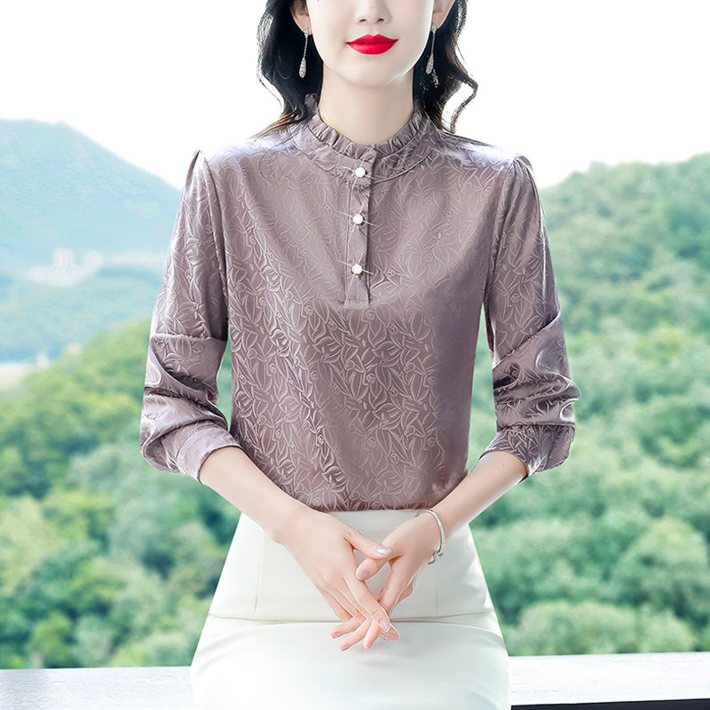 RIERA妈妈洋气印花长袖衬衫女士春秋2025新款春装时尚百搭衬衣女