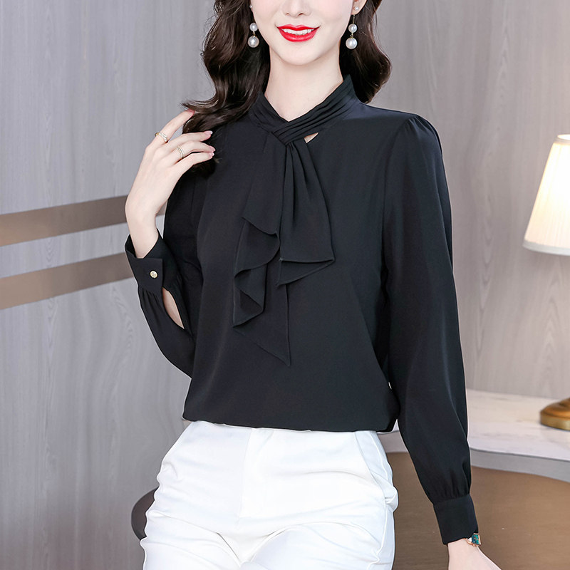 RIERA妈妈法式黑色长袖衬衫女士春秋2025新款早春装衬衣女时尚洋