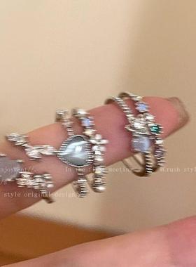 海蓝爱心月光锆石开口戒指