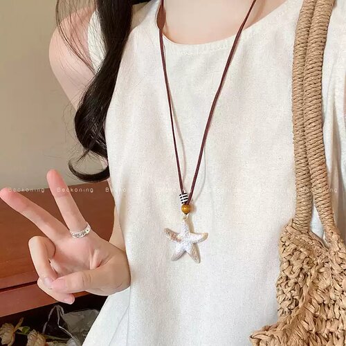 海星长款串珠项链女小众设计感海边度假风配饰独特星星挂脖链配饰