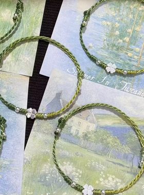春日绿四叶草手链女ins情侣绿色闺蜜手绳清冷转运求财甜美礼物