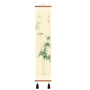新中式书房挂轴竹报平安装饰画茶室餐厅挂画竖版走廊过道墙壁画