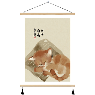 原创猫咪中式风餐厅装饰画日式饭馆餐桌墙画挂画客厅卧室简约壁画