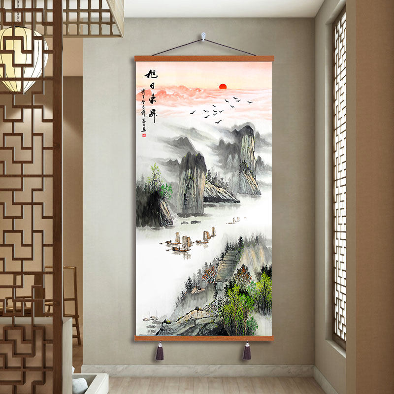 入户玄关装饰画新中式客厅走廊装饰挂画山水画中国风过道水墨壁画