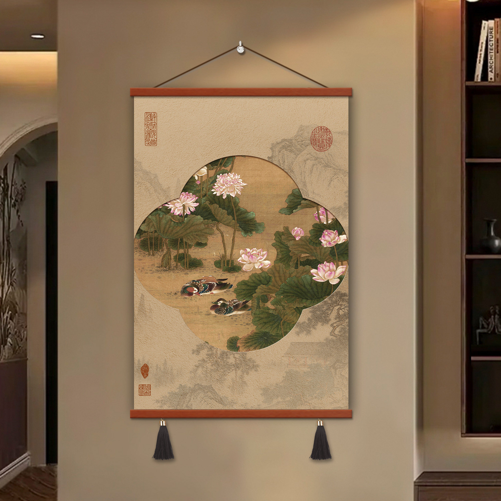 新中式花鸟图宋代美学电表箱装饰画免打孔配电箱遮挡电闸开关挂画
