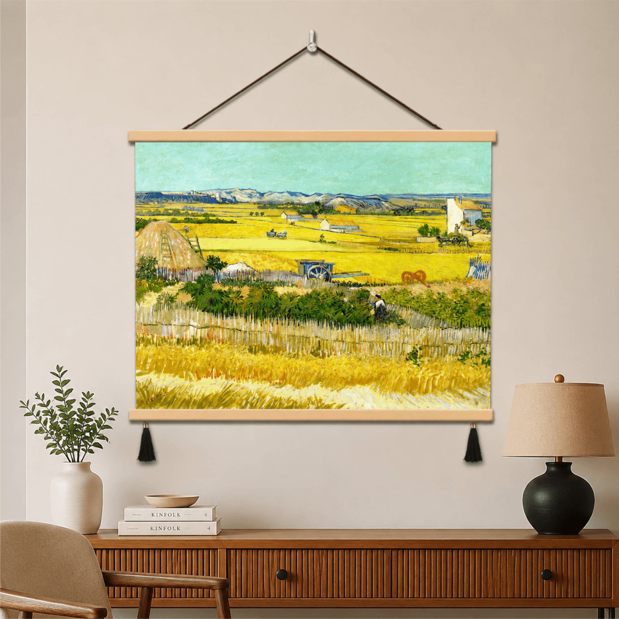 梵高丰收麦田风景复古油画客厅玄关卧室墙面装饰挂画餐厅书房壁画