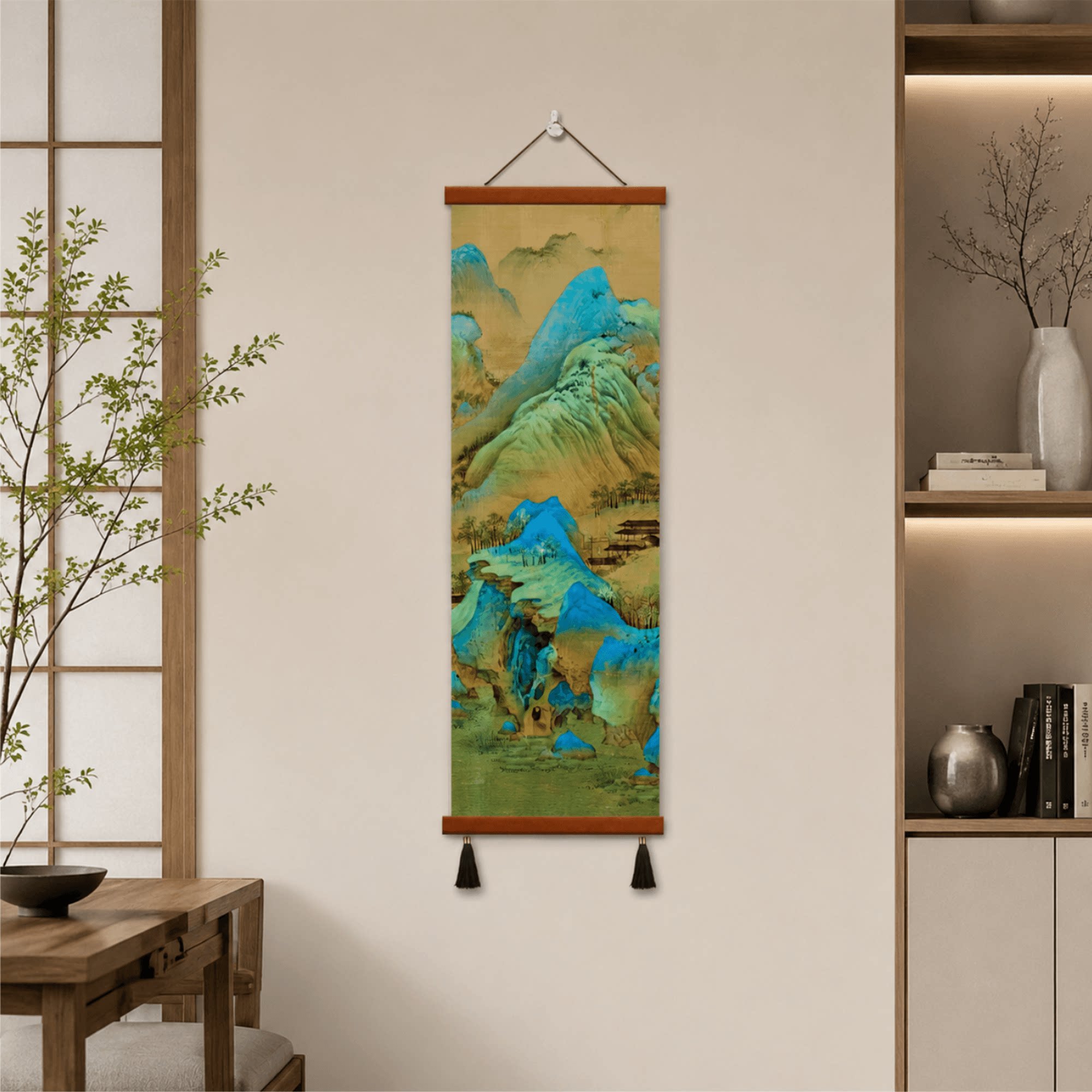 新中式家用精美雅致千里江山图竖版装饰挂画客厅玄关书房墙面壁画