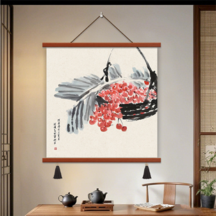 齐白石装饰画国画新中式客厅背景墙挂画客厅饭厅餐厅水墨虾壁画