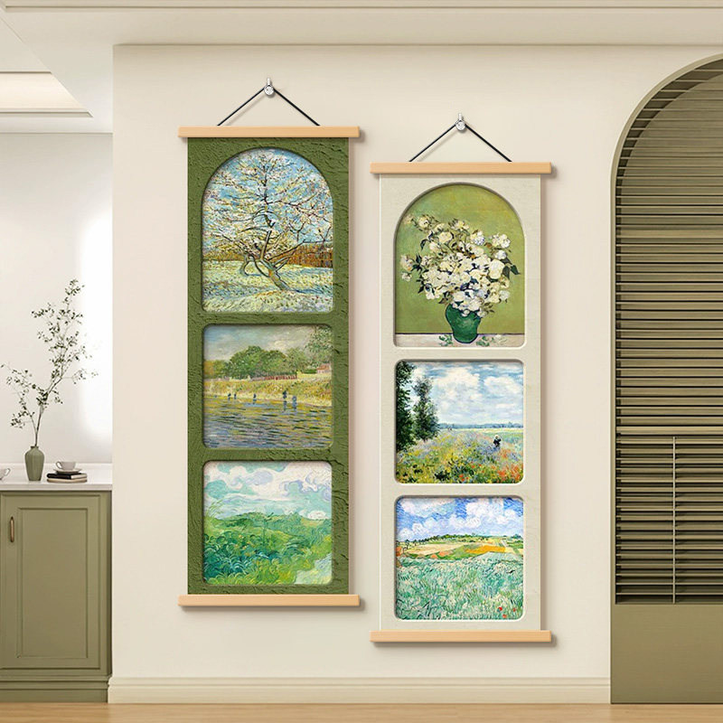 北欧风抽象风景装饰画客厅卧室挂画松木原色流苏现代简约壁画