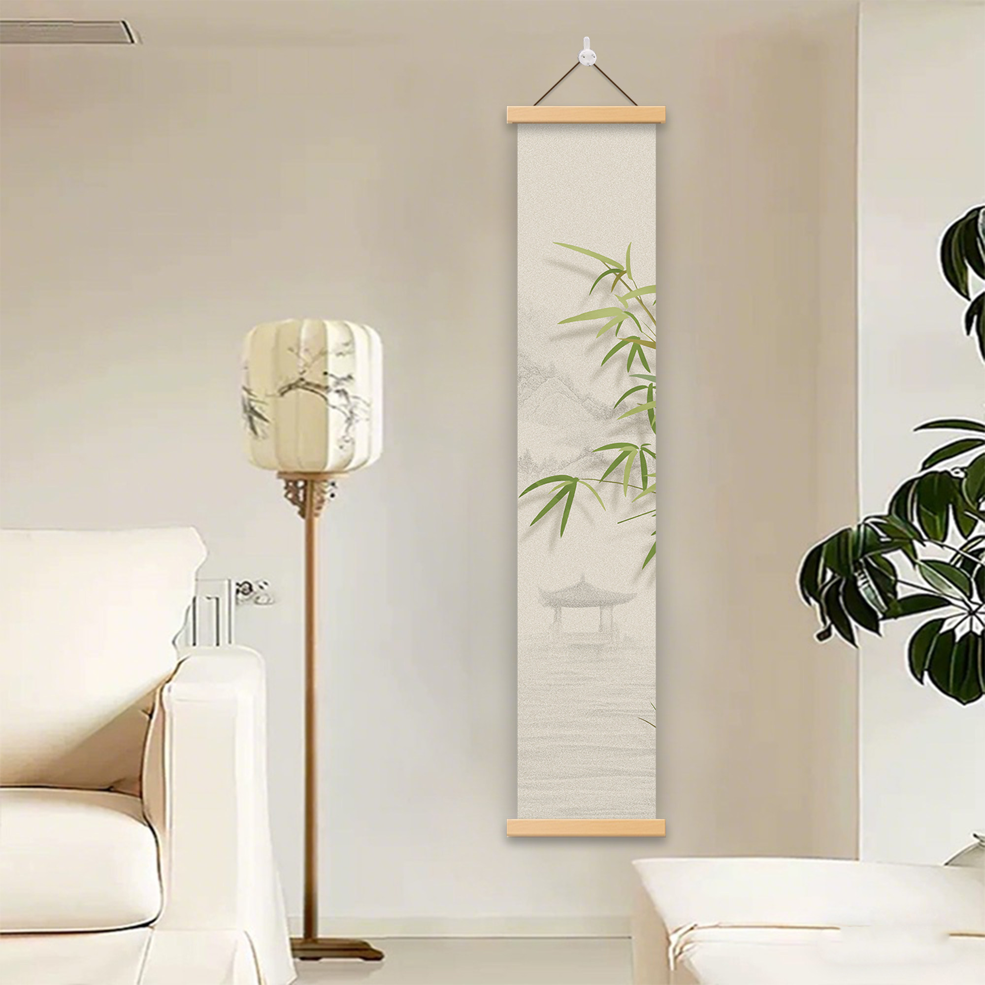 竹报平安入户玄关装饰画小清新竹子竖版长条挂画客厅过道走廊壁画
