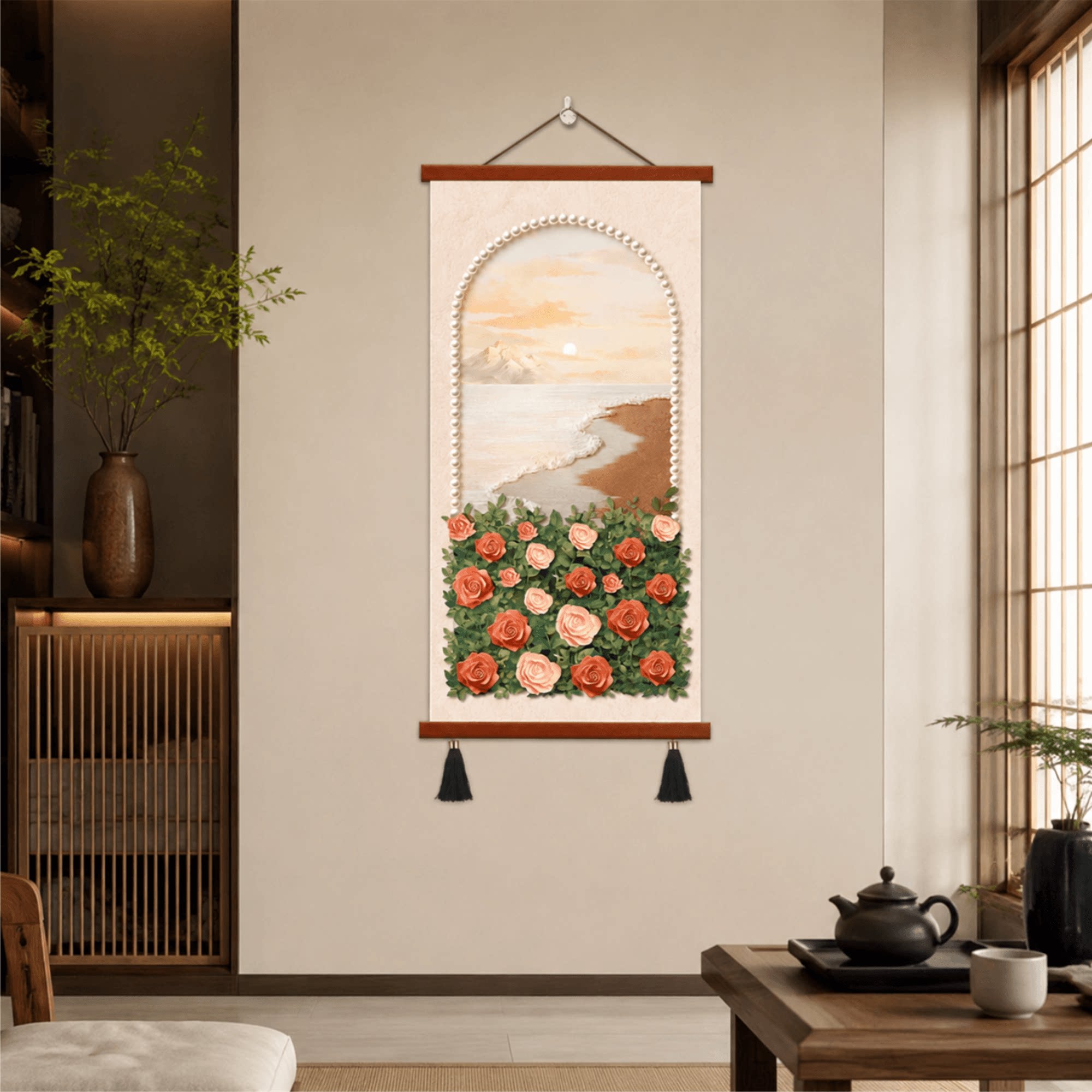 珍珠拱门玫瑰海边日落装饰画玄关客厅卧室床头背景墙挂画餐厅墙饰