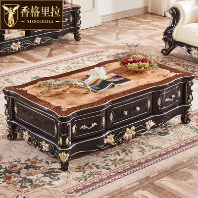 香格里拉家具 欧式茶几全实木雕花黑檀色客厅沙发茶几电视柜组合