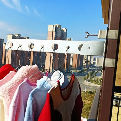 不锈钢免打孔支架晾衣杆卧室窗台晒衣阳台栏杆晾衣架防盗网可折叠