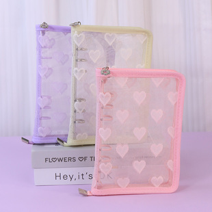 六孔蕾丝爱心手账本a6活页外壳文件夹笔记本PVC封面拉链包边卡册