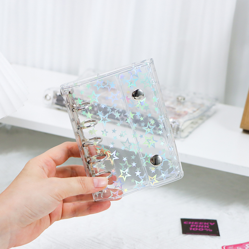 高颜值M5镭射星星款双扣记事本拍立得爱豆专辑活页A7A6手帐外壳