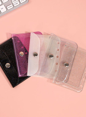 ins风透明A8m5活页本配件PVC防水双口袋爱豆卡片吧唧收纳按扣袋