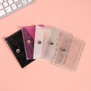 ins风透明A8m5活页本配件PVC防水双口袋爱豆卡片吧唧收纳按扣袋