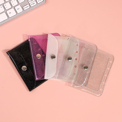 ins风透明A8m5活页本配件PVC防水双口袋爱豆卡片吧唧收纳按扣袋