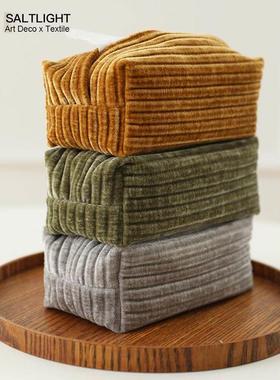 淡和盐简单的天鹅绒提花黄色织物纸巾盒客厅餐厅桌面家庭纸巾盒